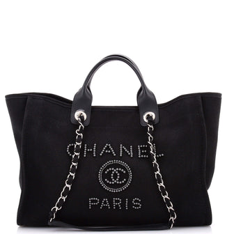 Chanel Deauville Tote Pearl Embellished Canvas Medium