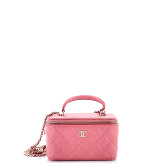 Chanel Classic Top Handle Vanity Case with Chain Quilted Lambskin Small
