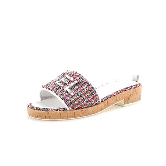 Chanel Women's Chain CHA-NEL Mule Sandals Tweed and Cork
