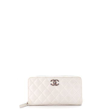 Chanel Crystal CC Zip Around Wallet Quilted Caviar Long