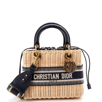 Christian Dior Lady Dior Bag Wicker and Oblique Canvas Medium