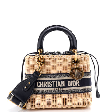 Christian Dior Lady Dior Bag Wicker and Oblique Canvas Medium
