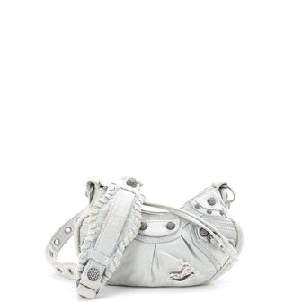 Balenciaga Le Cagole Giant Studs Shoulder Bag Denim with Crystals XS