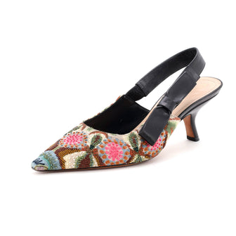 Christian Dior Women's J'Adior Slingback Pumps Flower Embroidered Leather 65