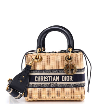 Christian Dior Lady Dior Bag Wicker and Oblique Canvas Medium