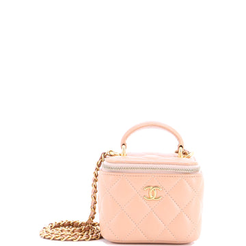 Chanel Classic Top Handle Vanity Case with Chain Quilted Lambskin Mini
