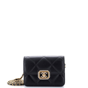 Chanel Crystal Geometric Frame CC Clutch with Chain Quilted Calfskin