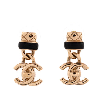 Chanel CC Turnlock Quilted Dangle Earrings Metal with Leather