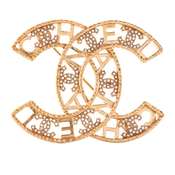 Chanel Cut Out CC Logo Letter Brooch Metal with Crystals