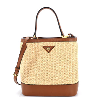 Prada Panier Bucket Bag Straw and Leather Medium