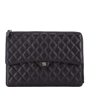 Chanel Flap Zip Clutch Quilted Caviar Large