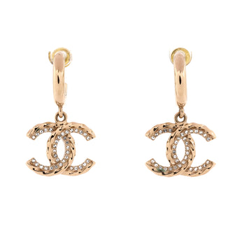 Chanel CC Drop Hoop Earrings Metal with Crystals