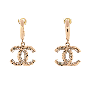 Chanel CC Drop Hoop Earrings Metal with Crystals