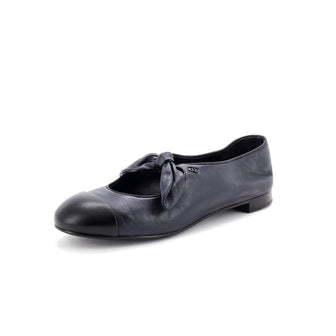 Chanel Women's Bow Cap Toe Mary Jane Flats Leather
