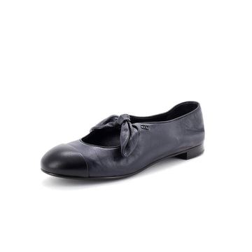 Chanel Women's Bow Cap Toe Mary Jane Flats Leather