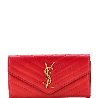 Saint Laurent Classic Monogram Flap Wallet Matelasse Chevron Leather Large