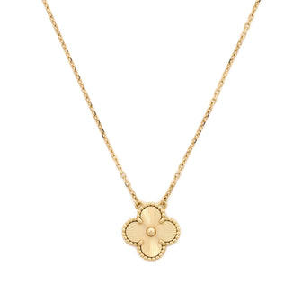 Van Cleef & Arpels Vintage Alhambra Pendant Necklace Guilloche 18K Yellow Gold
