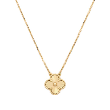 Van Cleef & Arpels Vintage Alhambra Pendant Necklace Guilloche 18K Yellow Gold