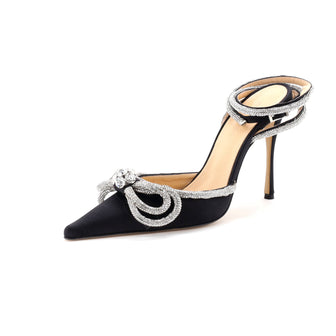 Mach & Mach Women's Double Bow Ankle Strap Pumps Satin 110
