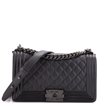 Chanel So Black Boy Flap Bag Quilted Caviar Old Medium