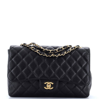 Chanel Vintage Classic Single Flap Bag Quilted Caviar Jumbo