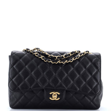 Chanel Vintage Classic Single Flap Bag Quilted Caviar Jumbo