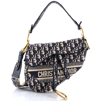 Christian Dior Saddle Handbag Logo Embroidered Oblique Canvas Medium