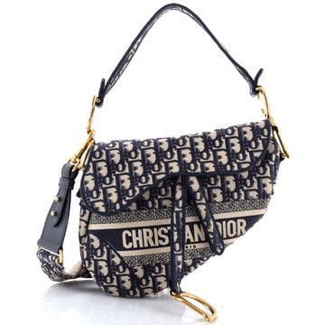 Christian Dior Saddle Handbag Logo Embroidered Oblique Canvas Medium