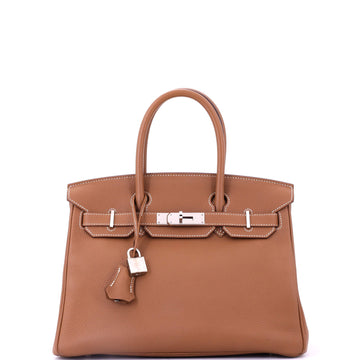 Hermes Birkin Handbag Brown Togo with Palladium Hardware 30