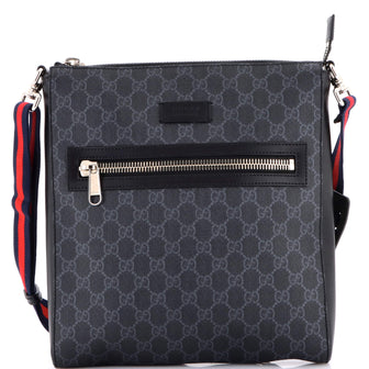 Gucci Web Strap Front Zip Messenger Bag GG Coated Canvas Medium