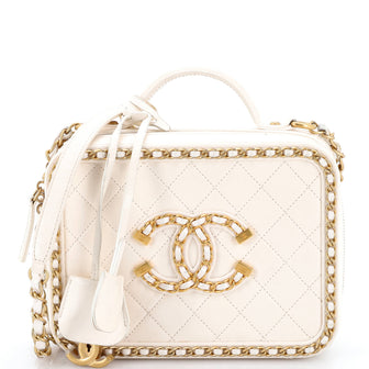 Chanel Filigree Vanity Case Quilted Goatskin with Chain Detail Medium