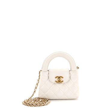 Chanel Kelly Top Handle Shopping Bag Quilted Shiny Aged Calfskin Nano