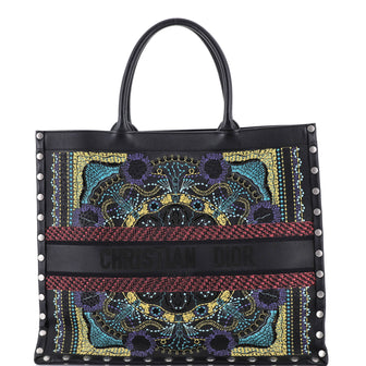 Christian Dior Book Tote Embroidered Studded Leather Large