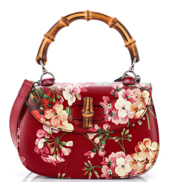 Gucci Bamboo Top Handle Bag Blooms Print Leather Small