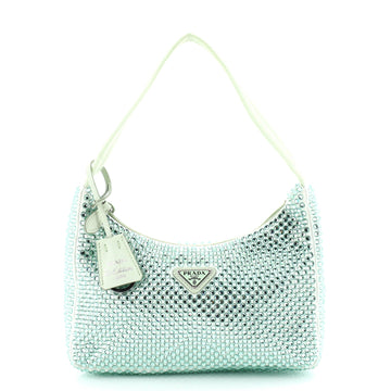 Prada Re-Edition 2000 Hobo Crystal Embellished Satin Mini