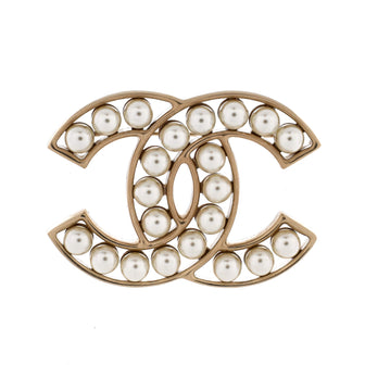 Chanel CC Brooch Metal with Faux Pearls