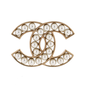 Chanel CC Brooch Metal with Faux Pearls