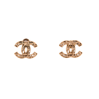 Chanel CC Tweed Effect Stud Earrings Metal