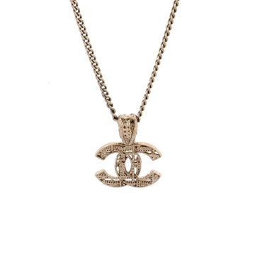 Chanel CC Tweed Effect Pendant Necklace Metal