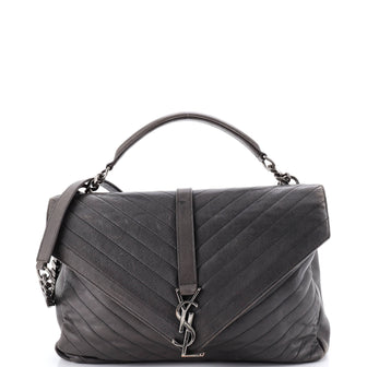 Saint Laurent Classic Monogram College Bag Matelasse Chevron Leather Large