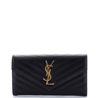 Saint Laurent Classic Monogram Flap Wallet Matelasse Chevron Leather Large
