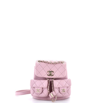 Chanel Duma Pockets Drawstring Backpack Quilted Caviar Mini