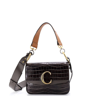 Chloe C Double Carry Bag Crocodile Embossed Leather Small