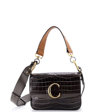 Chloe C Double Carry Bag Crocodile Embossed Leather Small