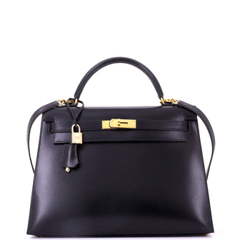 Hermes Kelly Handbag Black Box Calf with Gold Hardware 32
