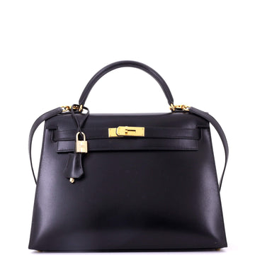 Hermes Kelly Handbag Black Box Calf with Gold Hardware 32