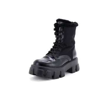 Prada Monolith Combat Boots Nylon and Leather with Shearling
