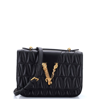 Versace Virtus Flap Shoulder Bag Quilted Leather Small