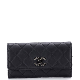 Chanel Quilted CC Flap Wallet Quilted Lambskin Long