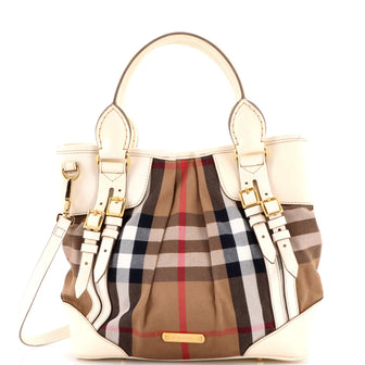 Burberry Bridle Whipstitch Tote House Check Canvas Small